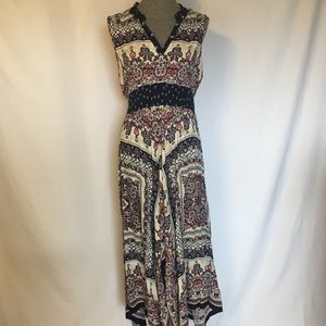 Bila Navy Print Maxi Dress Handkerchief Hem